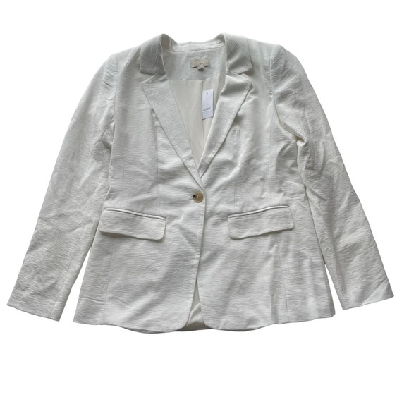 LOFT Ann Taylor Suit Jacket Blazer White Size 6 NWT Texture crinkle Office - Picture 8 of 10